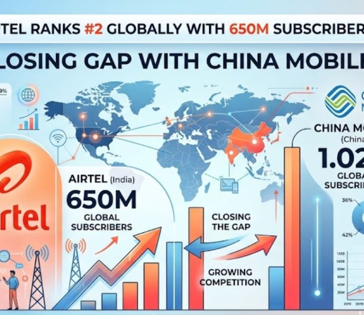 Airtel Ranks #2 Globally with 650M Subscribers, Closing Gap with China Mobile