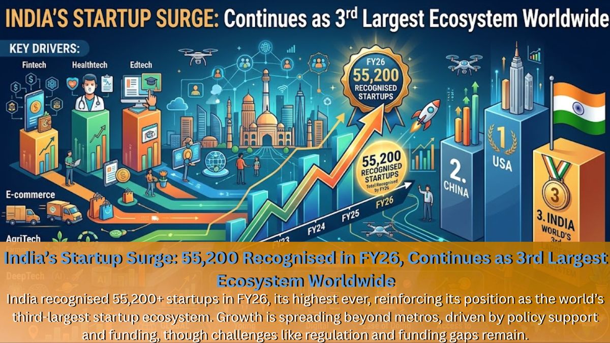 India’s Startup Surge: 55,200 Recognised in FY26, Continues as 3rd Largest Ecosystem Worldwide